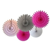 Devra Party Cerise, Gray, and White Large Tissue Paper Fan Decorations, 13 and 18 Inches (5 Piece)