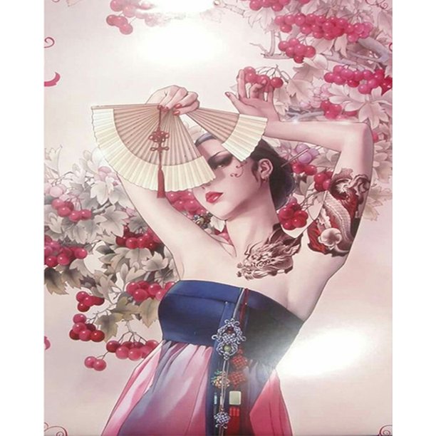 Kit Pintura Por Números Sobre Lienzo Arte Al Óleo Artesanal Imagen Geisha Japonesa 40x50cm
