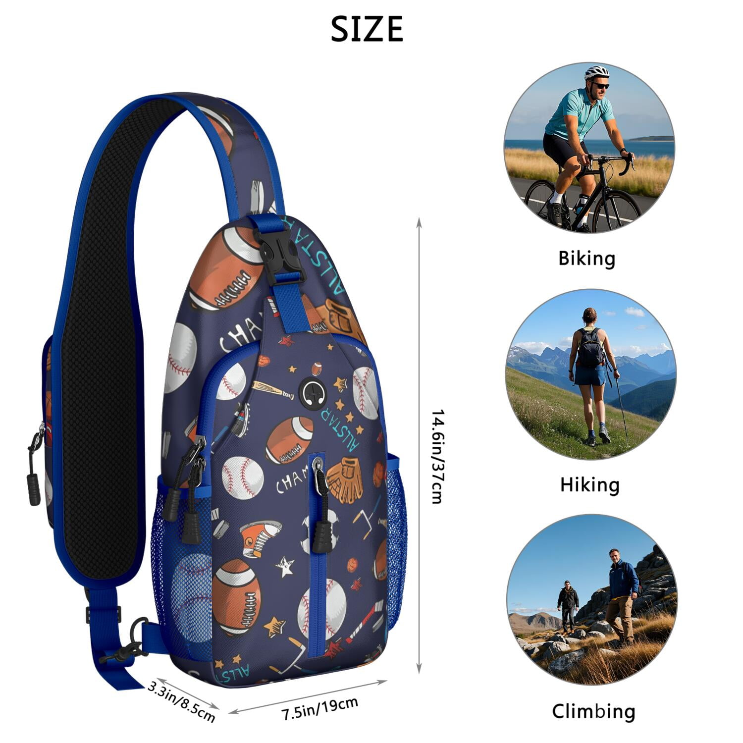 Athlete’s Team Sling Backpack for Softball and Football Lovers – Durable Crossbody Bag Featuring Breathable Padding, Anti-Theft Pocket, Mesh Side Pockets, Adjustable Strap, Ideal for Trai
