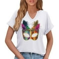 thumbnail image 6 of Craaazy Mardi Gras Shirts for Women Short Sleeve Casual Carnival Printed V-neck T-shirts Gifts, 6 of 6