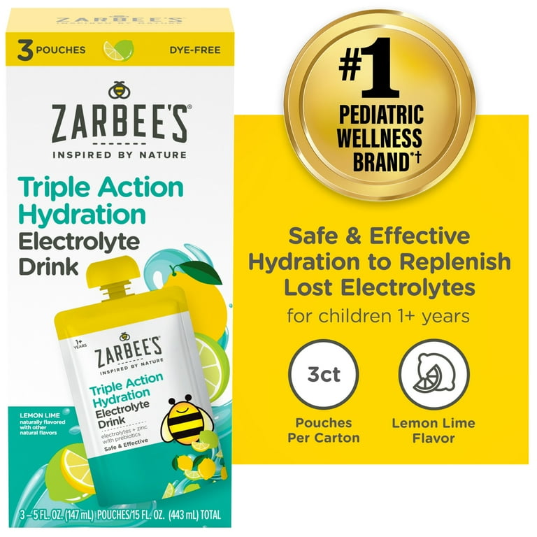 4 pack) Zarbee's Kids Triple Action Hydration Electrolyte Drink, 3