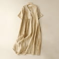 thumbnail image 2 of HAPIMO Women's Maxi Cotton Dress Solid Color Tops Long Sleeve Clothing Lapel Button Drawstring Empire Waist Summer Dresses for Female Yellow L, 2 of 8
