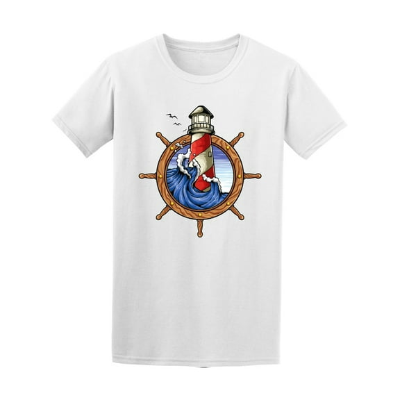 Of Ship Wheel Lighthouse Wave And Sky T-Shirt Men -Image by Shutterstock, Male x-Large