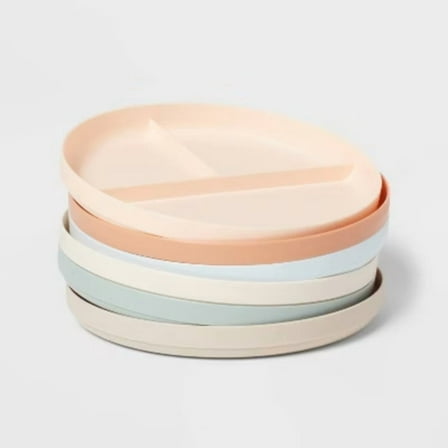 Kids' 6pc 7.4" Plastic Round Divided Plate - Microwave & Dishwasher Safe, Toddler Dining