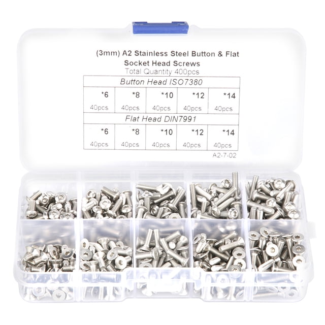 Socket Screws, 400pcs Flat Head Socket Screws, M3 304 Stainless Steel Pan & Flat Hex Socket Head Screws Set With Box