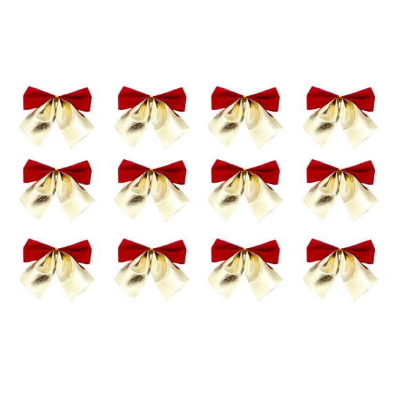 Coollooc 12PCS Christmas Bows Red and Golden Christmas Tree Ornaments for Crafts Christmas Decoration Xmas Birthday Party Hanging Gift Wrap Supplies
