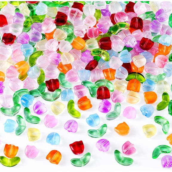 Flower Beads,100Pcs Translucent Tulip Glass Beads - Colorful Loose Beads for DIY Bracelet, Jewelry, Hair Accessories (5 Colors, 20 Each)-dh