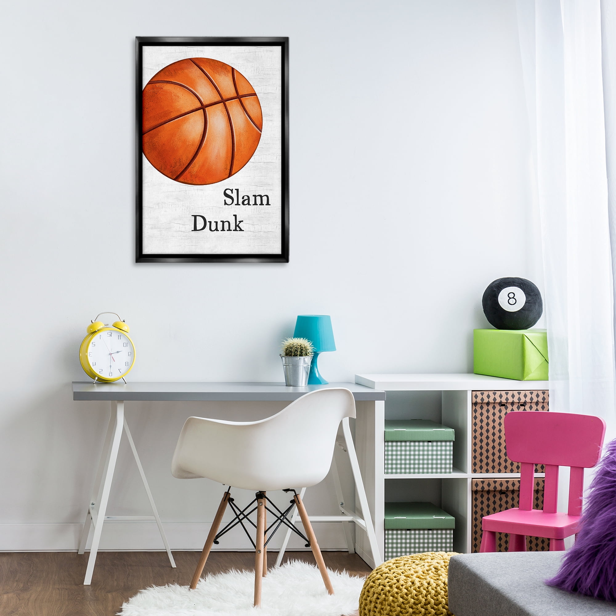 Stupell Industries Slam Dunk Basketball Sports Painting Black Floater Framed Canvas Art Print Wall Art, 21 x 31