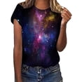 thumbnail image 2 of Dyfzdhu T Shirts for Women Plus Size Trendy Galaxy Print Short Sleeve Crew Neck Loose Tops Summer Teenager Girls Graphic Tees Black, 2 of 5