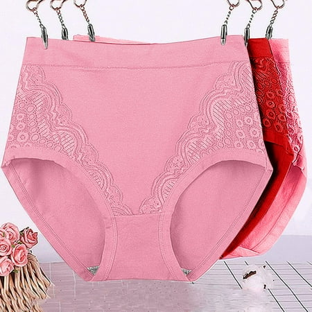 Ynynloco 3 Pcs Women s Underwear Plus Size High Waist Lace Panties Briefs Tummy Control Panties Rose Jacquard Ladies Panty