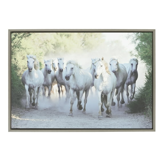 Kate and Laurel Sylvie Camargue Horses Framed Canvas Wall Art by Laura Evans, 23x33 Gray, Beautiful Animal Art for Wall