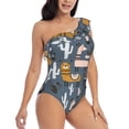 thumbnail image 3 of Rateoe Llama and Cactus Pattern Women One Piece Swimsuits Tummy Control One Shoulder Bathing Suits Ruffle Swimwear-Large, 3 of 6