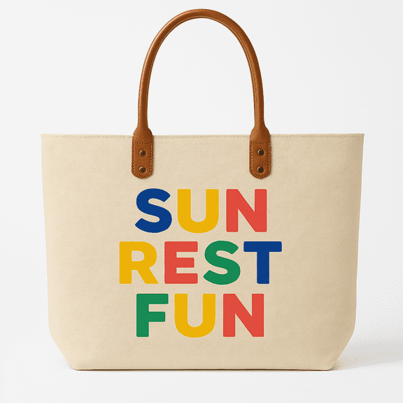 Woven Tote  22" Travel Canteen "Sun Rest Fun" Tropical Beach Bag