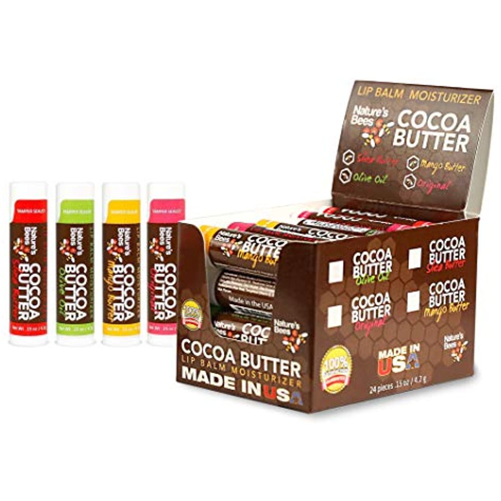 24 Pack Natures Bees Cocoa Butter Lip Balm Tubes Moisturizer Natural