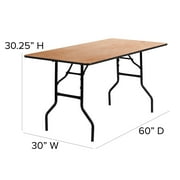 Flash Furniture 5-Foot Rectangular Wood Folding Banquet Table with Clear Coated Finished Top