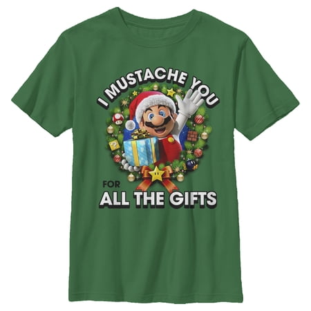 Boy s Nintendo Christmas Super Mario Mustache Graphic Tee Kelly Green X Small