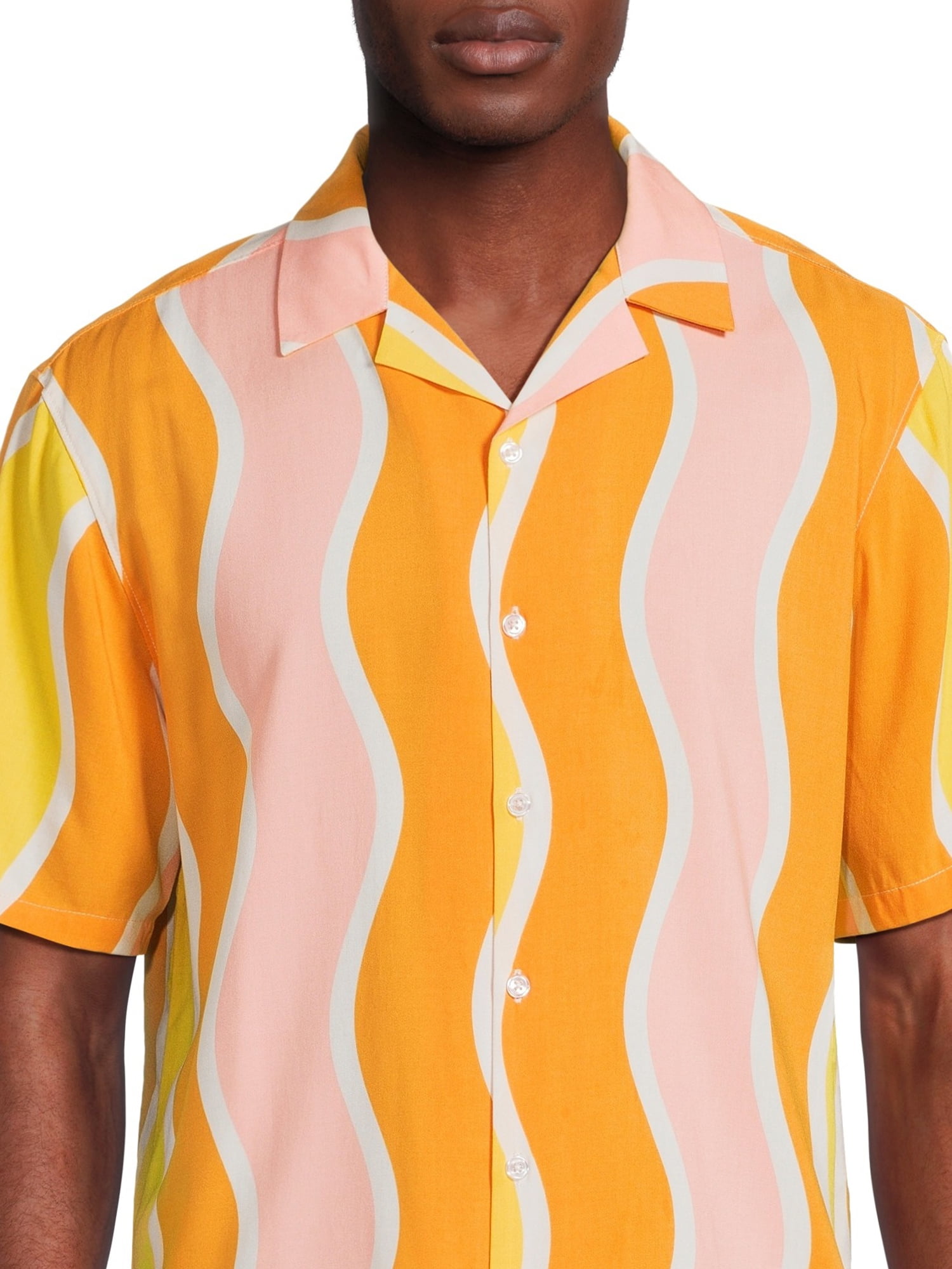 No Boundaries Americana Diagonal Line Mens Short Sleeve Rayon Resort Shirt  2XL