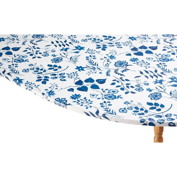 Flowing Flowers Vinyl Elasticized Table Cover by HSK 42" x 68" Oval