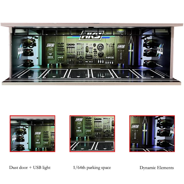 1/64 Scale Car Garage Diorama with USB LED Light Realistic Parking Lot Display Case for Model Cars & Miniature Vehicles,hd-M008-25