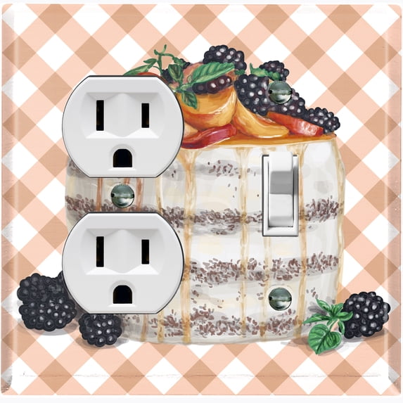 Metal Light Switch Wall Plate Outlet Cover (Vanilla Chocolate Peach Fruit Berry Cake - Single Duplex Single Toggle)