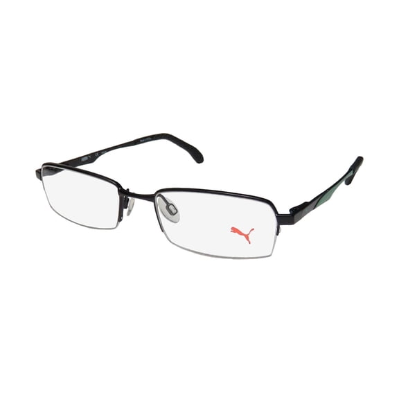 NEW PUMA 15418 MENS/WOMENS DESIGNER HALF-RIM BLACK / GREEN MODERN DURABLE FASHION ACCESSORY FRAME DEMO LENSES 48-17-140 FLEXIBLE HINGES EYEGLASSES/EYEGLASS FRAME