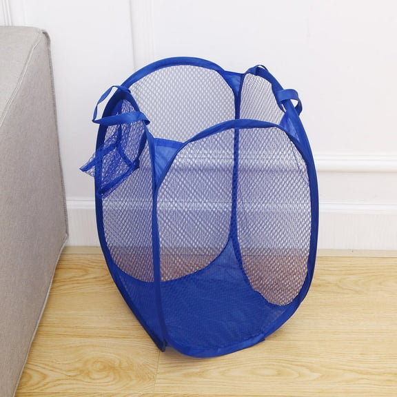 WHAMVOX Laundry Basket Bin 1Pcs Blue Rectangular Nylon Steel Wire Foldable for Apartment