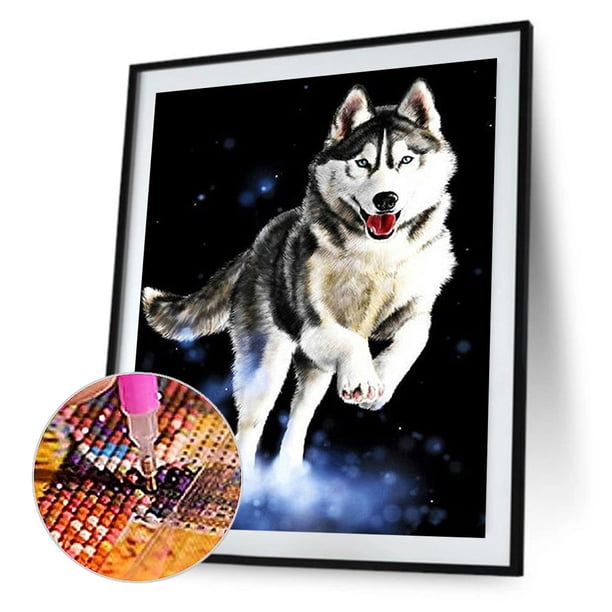 Cuadros Decorativos Kits de pintura de diamantes redondos completos Imagen de arte de resina de mosaico de Husky siberiano (V2495) Tmvgtek embutido en tela