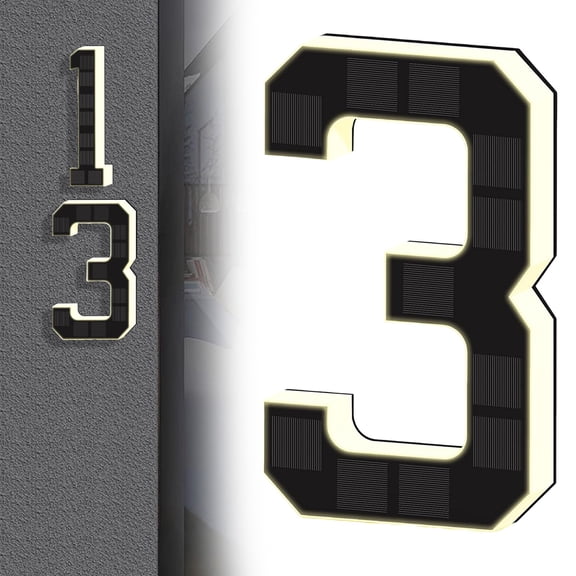 6.7 Inch Solar Lighted House Numbers for Outside, Light Up Waterproof LED Address Numbers Signs for Houses, Large Personalized Illuminated Exterior Modern House Numbers Light (3-Black, 6.7 IN)