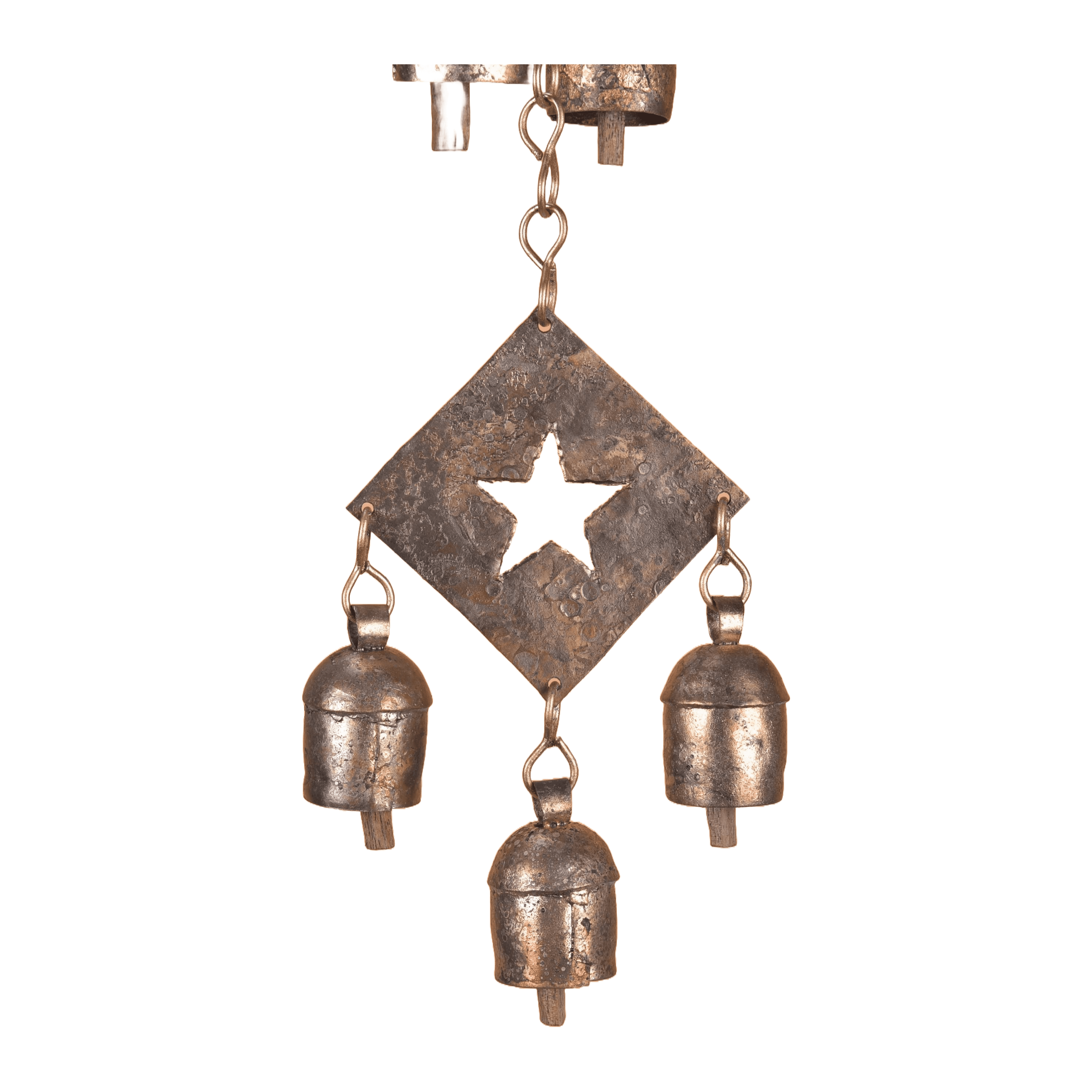 Vivanta Rustic Metal Wind Chime – Triple Diamond Star Cutouts with Bells – Bronze Outdoor Garden Decor – Wind Chimes for Outside, Porch, Yard, Balcony, Memorial or Garden Gift 19 x 4.5 Inch