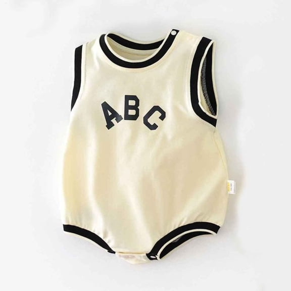 Huowey Boys Baby Toddler Romper Jumpsuit Short Sleeve Round Neck Sleeveless Button Cartoon Embroidery Gentleman Bodysuit Breathable One-Piece Cozy Clothes Dailywear,Beige,3-6 Months