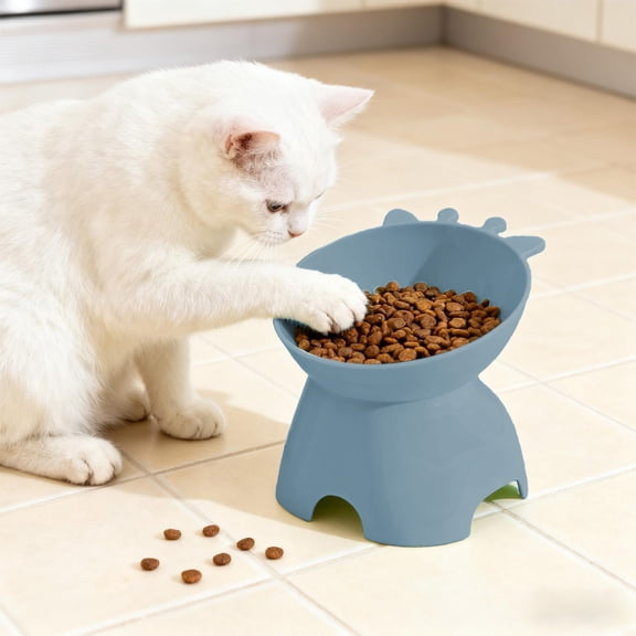 Byujiro Elevated Slanted Cat Bowl Neck-Friendly Anti-Tipping Raised Feeding Bowl Non-Slip Base Durable Plastic for Cats & Small Pets, Stress-Free Mealtime