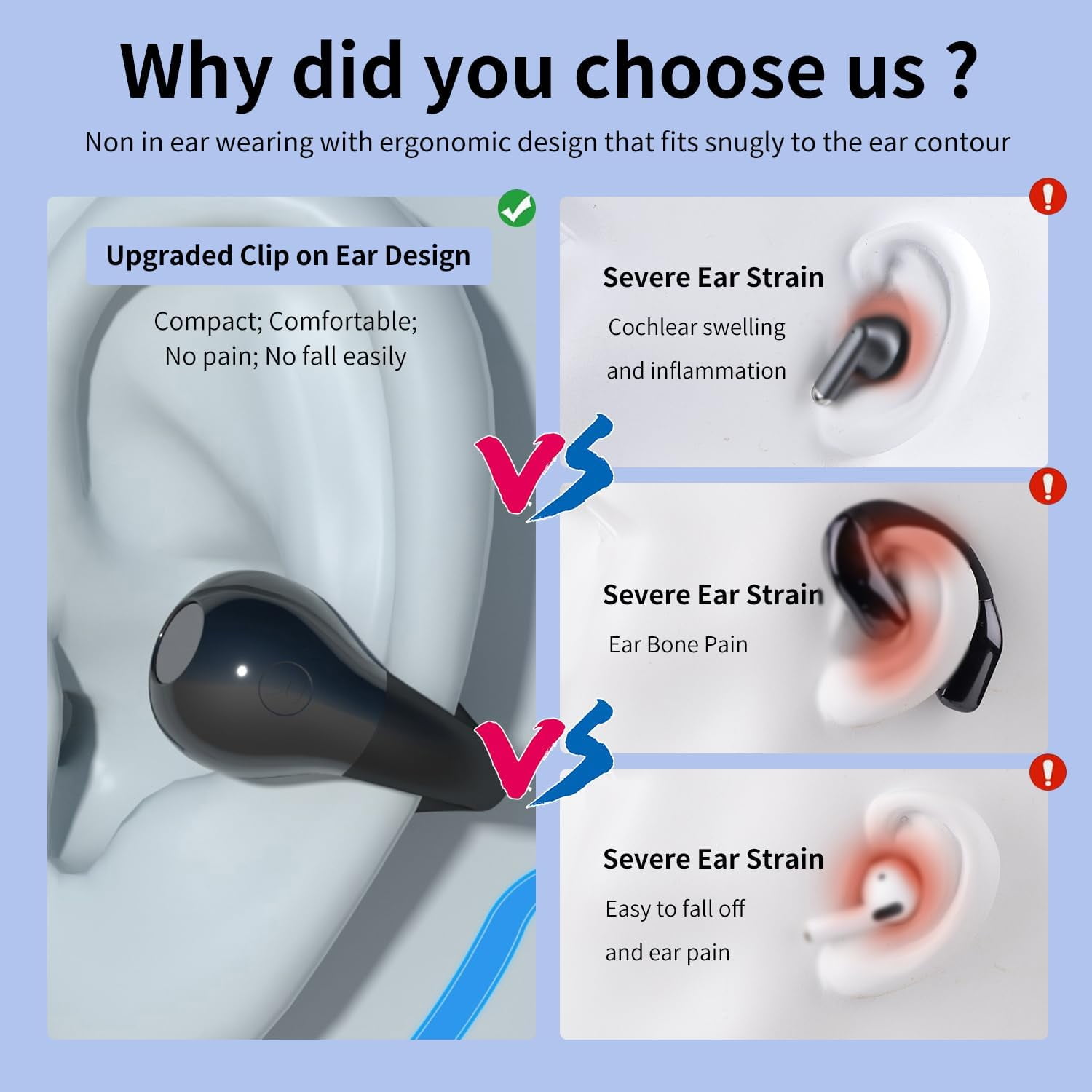 Open Ear Headphones Wireless Bluetooth 5.3 Clip On Earbuds with Digital Display Charging Case Button Control Mini Light-Weight Sport Earphones Built-in Mic IPX7 Waterproof for Running Fitness Black