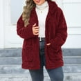 thumbnail image 4 of Lovskoo Winter Coats for Women Plus Size Fuzzy Fleece Hooded Zipper Long Sleeve Solid Color Plush Long Sleeve Hooded Casual Jacket Red, 4 of 7