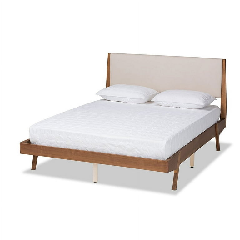 Baxton Studio Senna Mid-Century Modern Beige Fabric Upholstered and Walnut Brown Finished Wood Queen Size Platform Bed Baxton Studio Senna Mid-Century Modern Beige Fabric Upholstered and Walnut Brown Finished Wood Queen Size Platform Bed