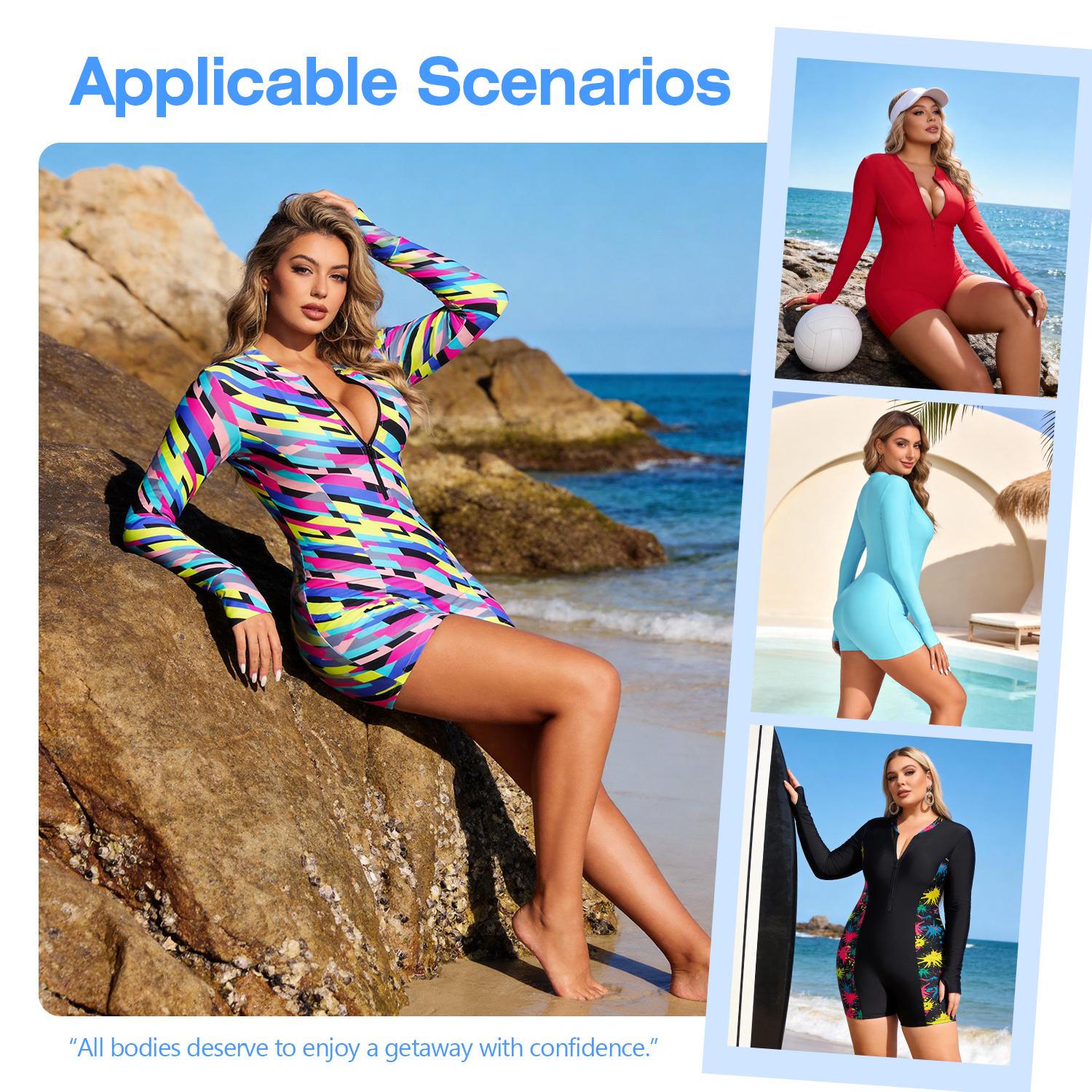 Ocean Blues Women's Long-Sleeve One-Piece Rash Guard with UPF 50+, M photo 4