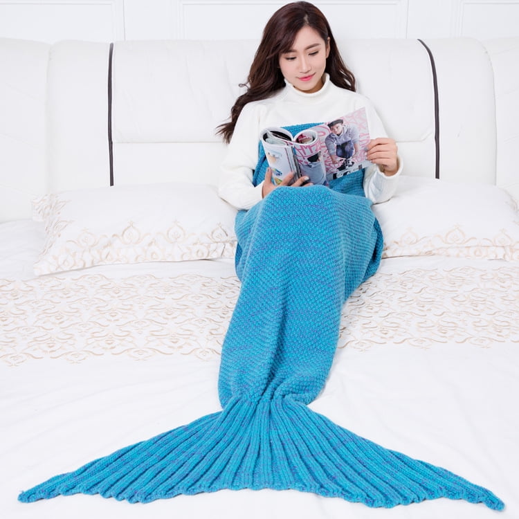 Diannasun Mermaid Tail Blanket Soft Crochet Sleeping Bag Blanket For Kids Adult Lake Blue 195 95cm Other 195 95cm