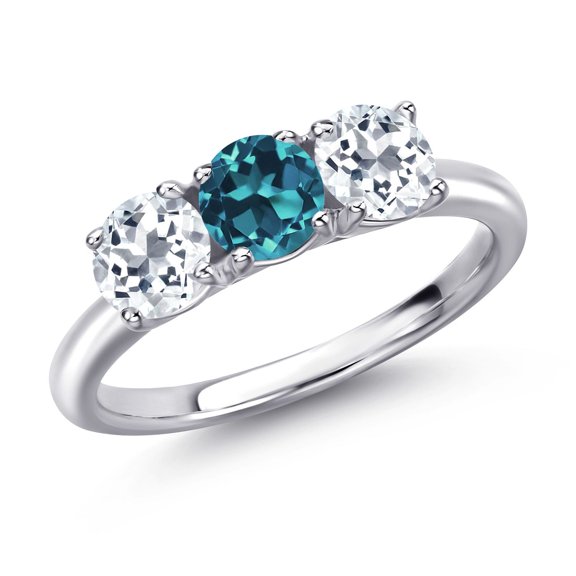 Gem Stone King 925 Sterling Silver London Blue Topaz and White Topaz Engagement Ring for Women | 1.90 Cttw | Round 5MM | Gemstone November Birthstone | Size 7