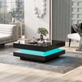 thumbnail image 2 of Noble House White Square High Gloss Coffee Table,360° Rotating Top with LED Light,Black, 2 of 10