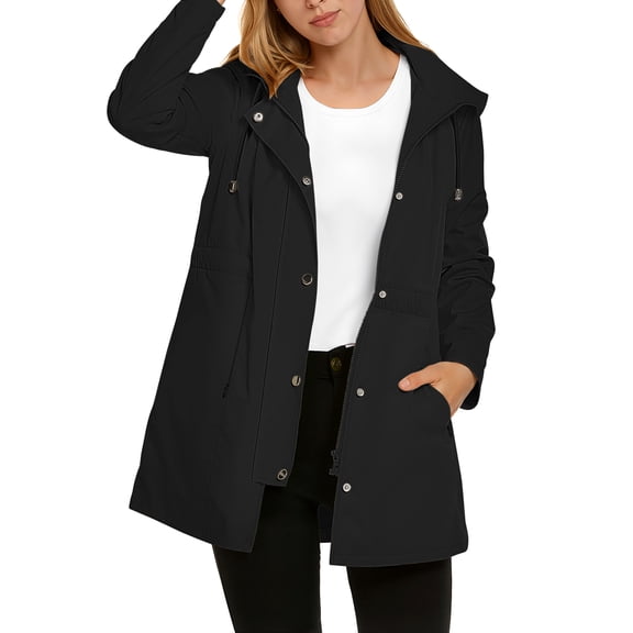 Fantaslook Fall Jackets for Women Hooded Windbreaker Water-Resistant Long Coat Outdoor Trench Coat with pockets