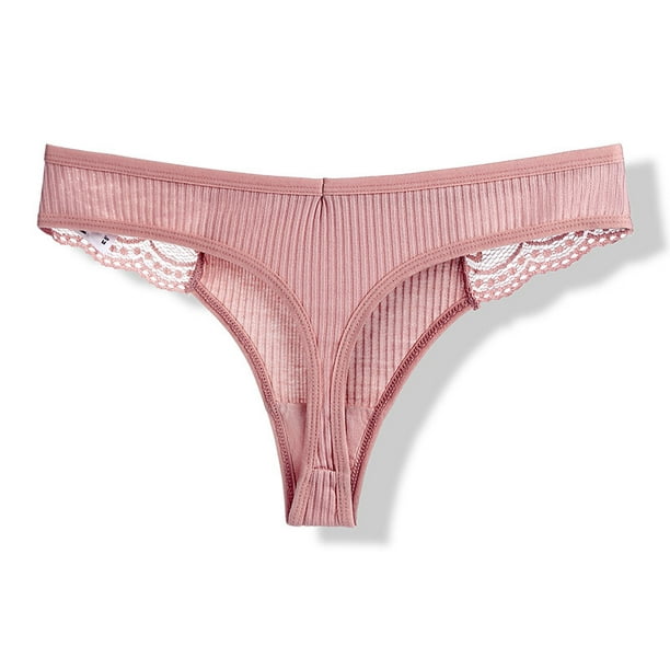 BeautyIn Women's Cotton Thongs Underwear Lace Trim Panties Pack of 4 