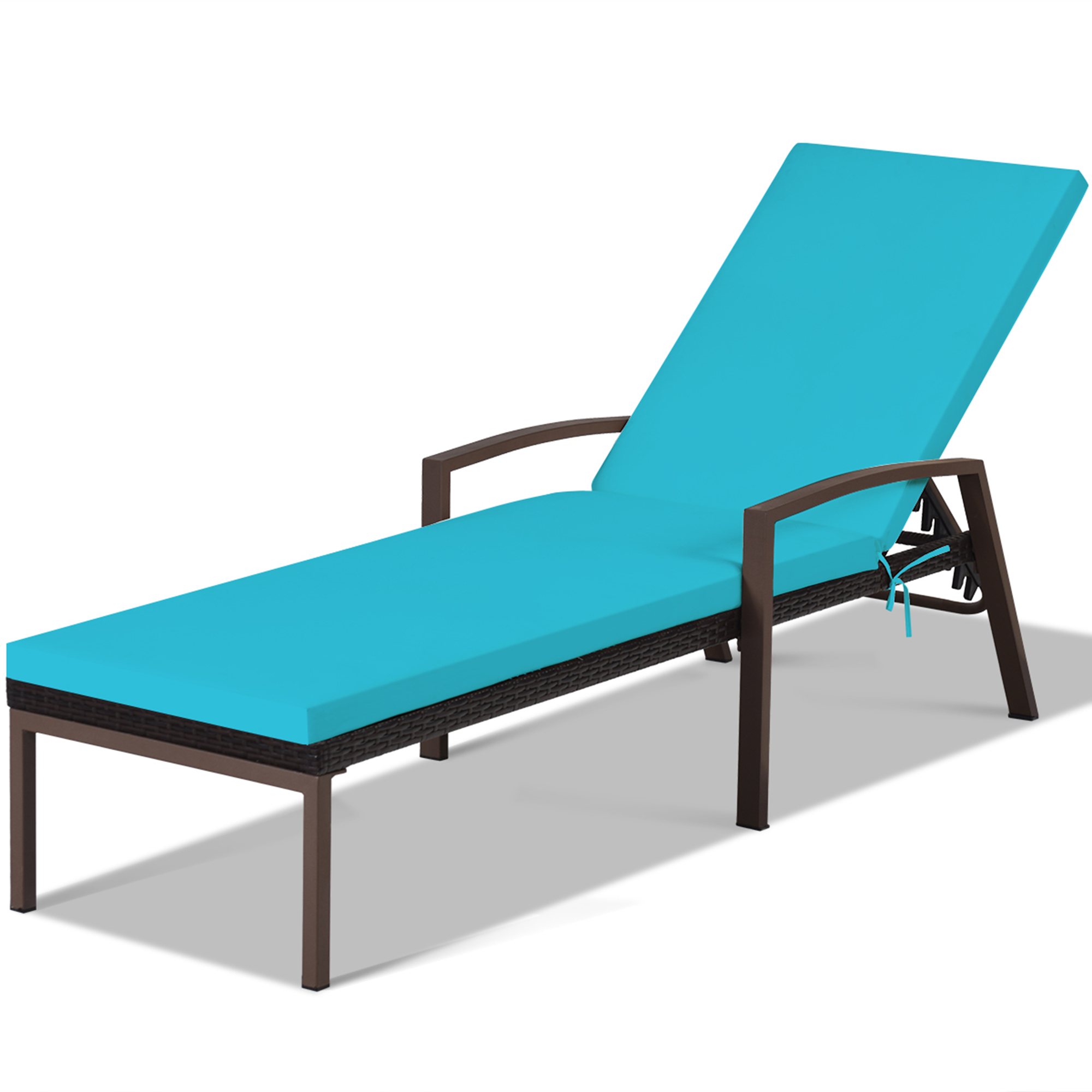 Gymax Adjustable Rattan Chaise Recliner Lounge Chair Patio Outdoor w/ Turquoise Cushion - image 3 of 5