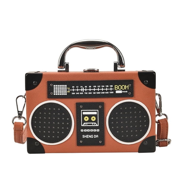 Bolso bandolera vintage único con forma de radio para mujer, con cierre de clip y bandolera.