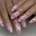 thumbnail image 3 of French Tip Press on Nails Hot Pink glue on nails Medium Length Almond Nails Press on False Nails with Glue Fake Nails with Designs Glitter for Nails Full Cover Glossy Acrylic Stick on Nails for Women, 3 of 8