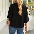 thumbnail image 6 of Guiexla Women T-shirt V-neck Pleated Neckline Flared Sleeve Solid Color Tee Shirt Loose Fit Summer Casual Tops Streetwear, 6 of 7