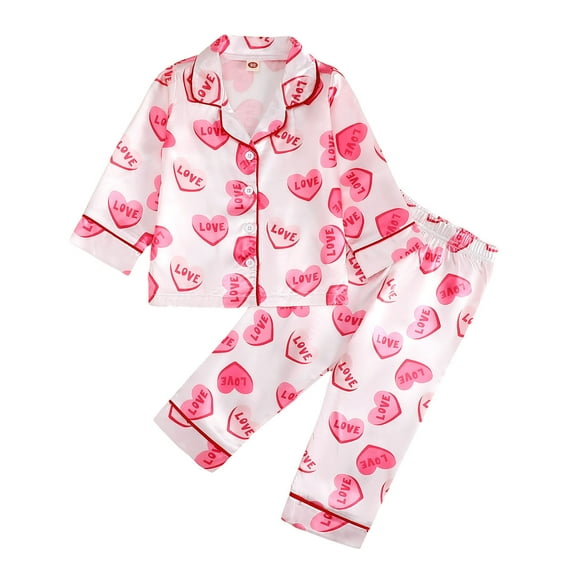 Tiijoy Infant Girls Valentine's Day Pajamas Hearts Print Long Sleeved Top Pants Pjs, Sizes 18-24M