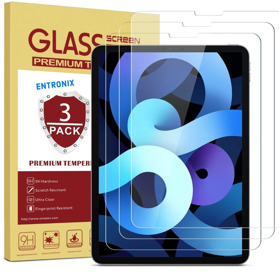[3 Pack] Entronix Tempered Glass Screen Protector Compatible with iPad Air 4 / iPad Pro 11 inch, Tempered Glass Compatible with iPad Air 4th Generation 10.9 inch