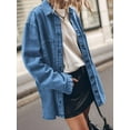 thumbnail image 2 of Womens Oversized Jean Jacket Casual Button Up Denim Overshirt Trendy Long Sleeve Denim Jacket Coat Dark Blue XL, 2 of 6