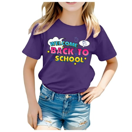 

MQLKF Kids School Season Back To School Season Printed Casual Short Sleeve Top T Shirt Beautiful Comfortable Girls Tee