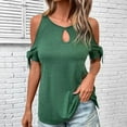 thumbnail image 6 of AherBiu Off Shoulder Tops for Women Short Sleeve Keyhole Crewneck Summer Casual Loose Shirts Blouse, 6 of 9