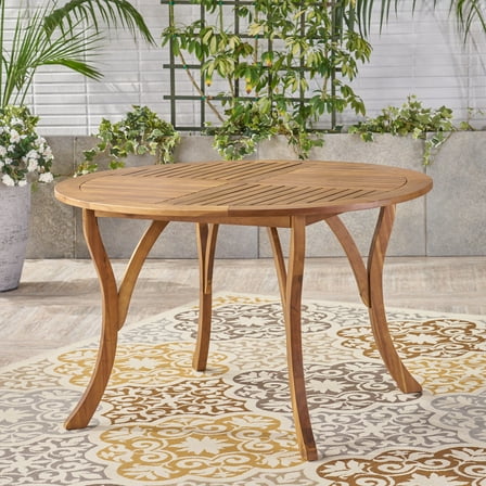 Auranook 47" Outdoor Acacia Wood Round Table with Teak Finish, Patio Dining Table for Garden, Backyard